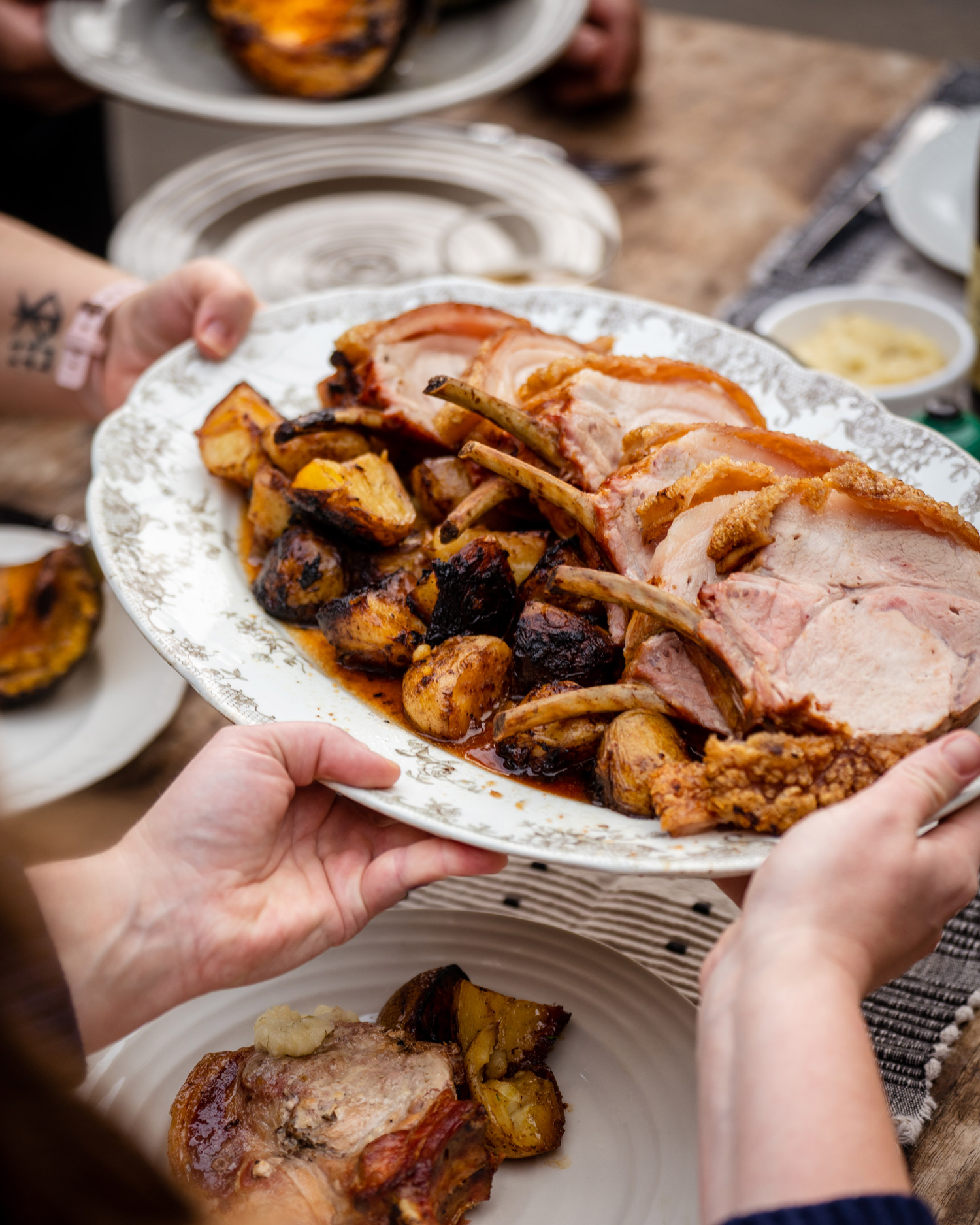 Pork Loin with Sticky Potatoes and Apple and Fennel Sauce