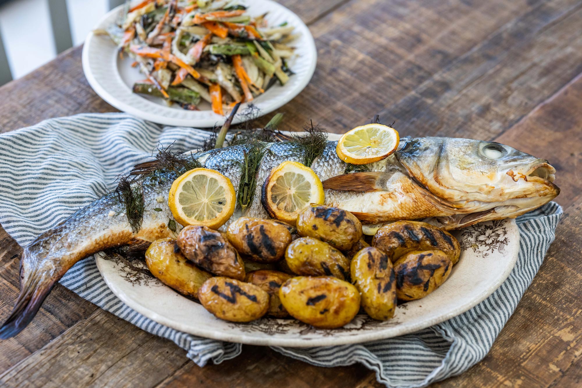 Roast Wild Sea Bass on The Big Green Egg