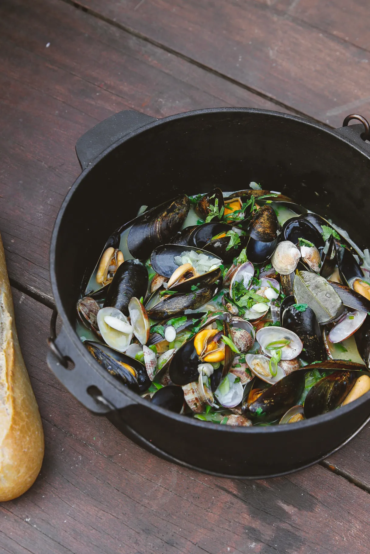 Thai mussels and clams in the Dutch Oven